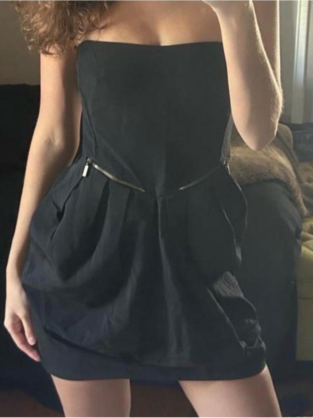 See By Chloé Strapless Black Mini Dress with Zip Pocket Detail